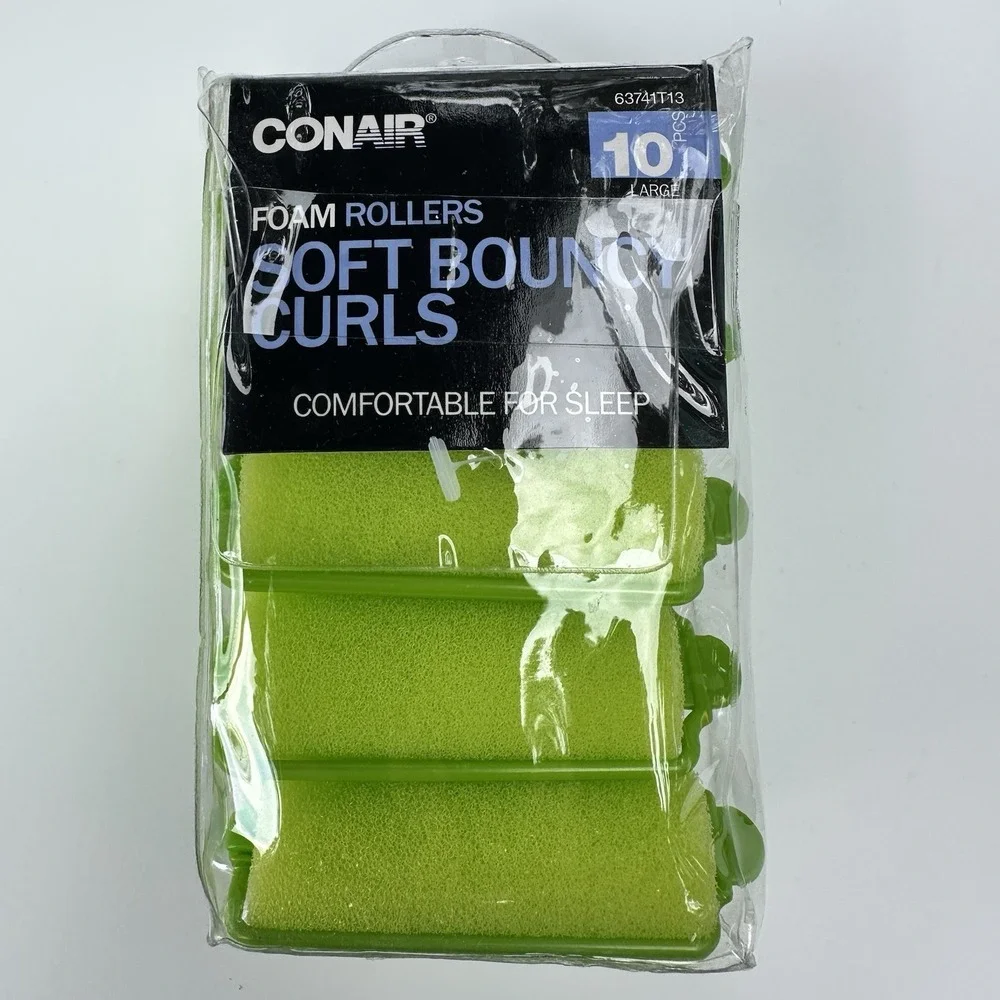 Conair Body & Bounce Large Foam Hair Rollers, Neon Green, 10-Pieces
